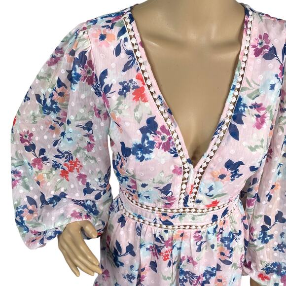 NWT Sage + Paige Wildflower Forever Floral Puff Sleeve Mini Dress SZ S - Picture 4 of 11